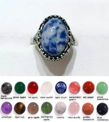 Handmade Natural Stone Gemstone Rings with Copper & Silver, Stone Size 12*16mm, No. 40 ABC Rugs Kilims